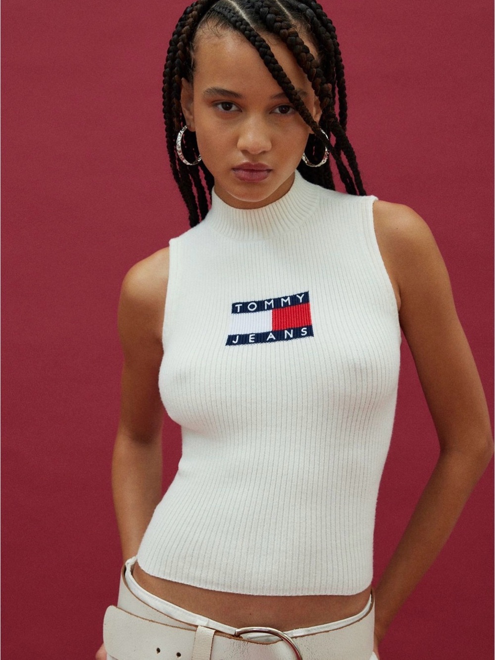 Tommy Hilfiger/Tommy Jeans Cream Ribbed Sleeveless Sweater